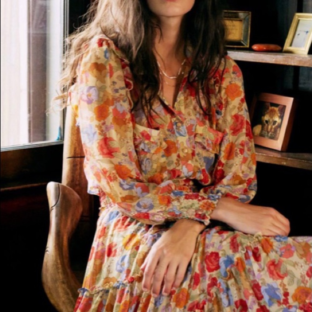 MISA Los Angeles Ofelia Ruffled Maxi Shirtdress
